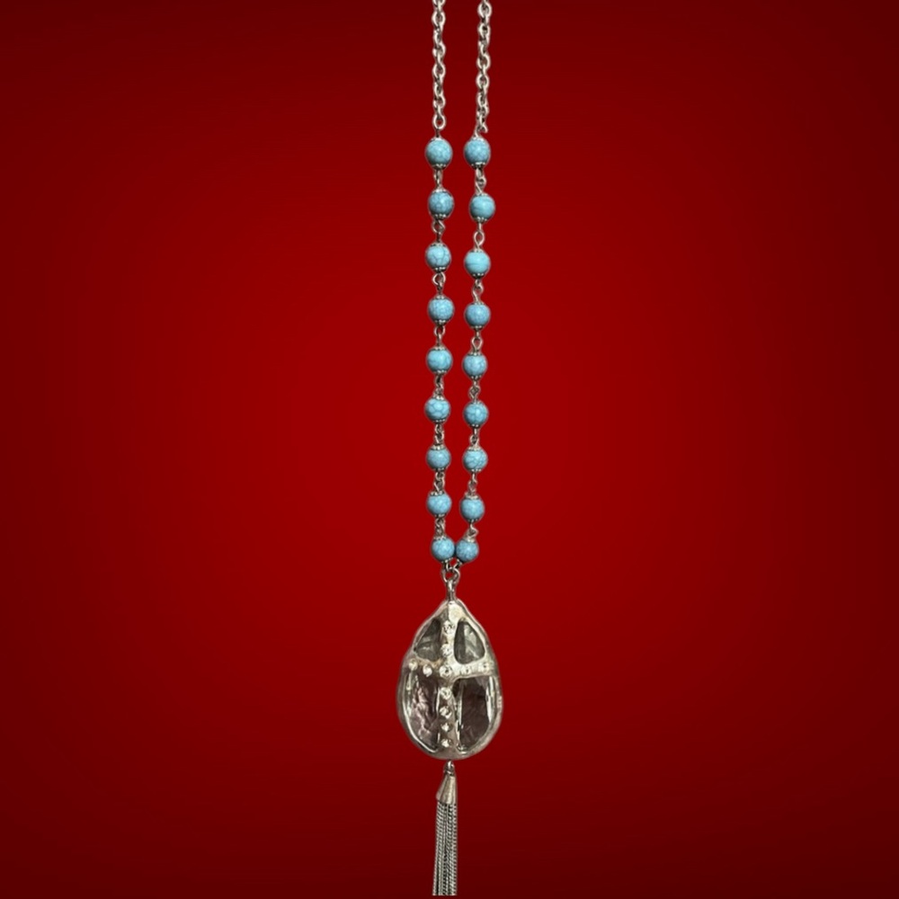 Turquoise Cross w/Tassel Necklace